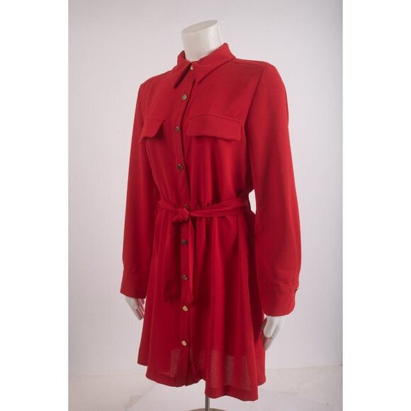 Zara Womans Waisted Shirt Dress Size M Red Belted Shirt Style 3897/053 NWT - Picture 4 of 6